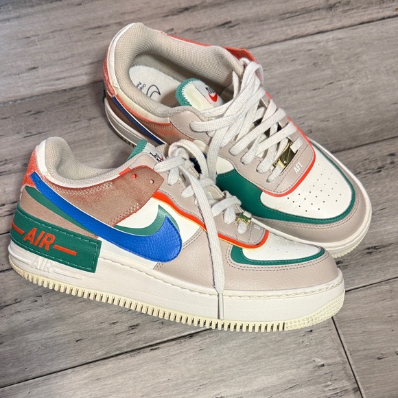 Nike Women Air Force 1 Low Sneakers - White, Green, Orange - Picture 10 of 12